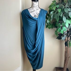 Lafayette 148 Sleeveless Draped Shift Dress Teal Sz XL